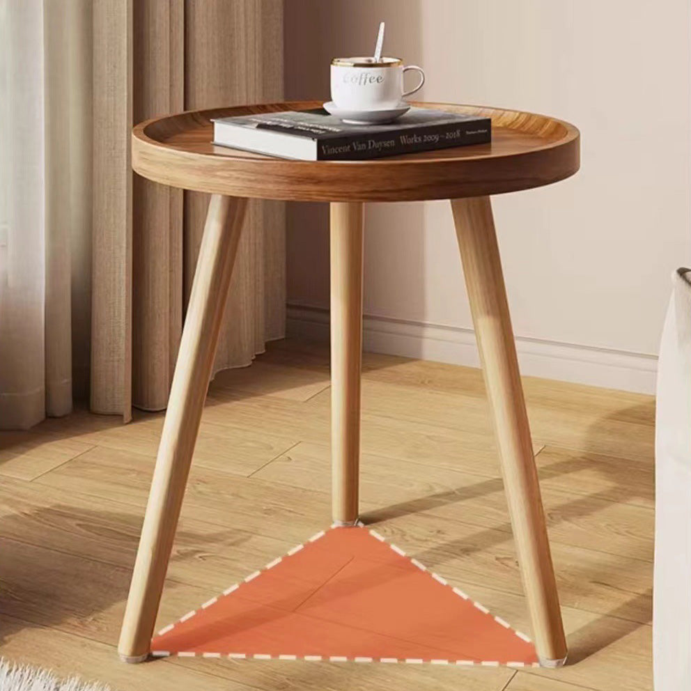 Japanese Wood Round Tray-Top End Table — Original Wood Color