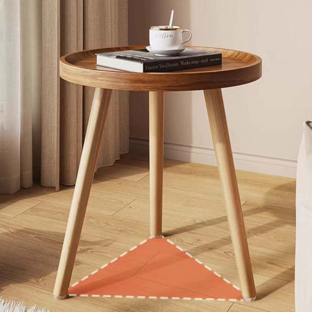 Japanese Wood Round Tray-Top End Table — Original Wood Color