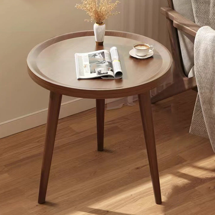 Japanese Wood Round Tray-Top End Table — Walnut Wood Color