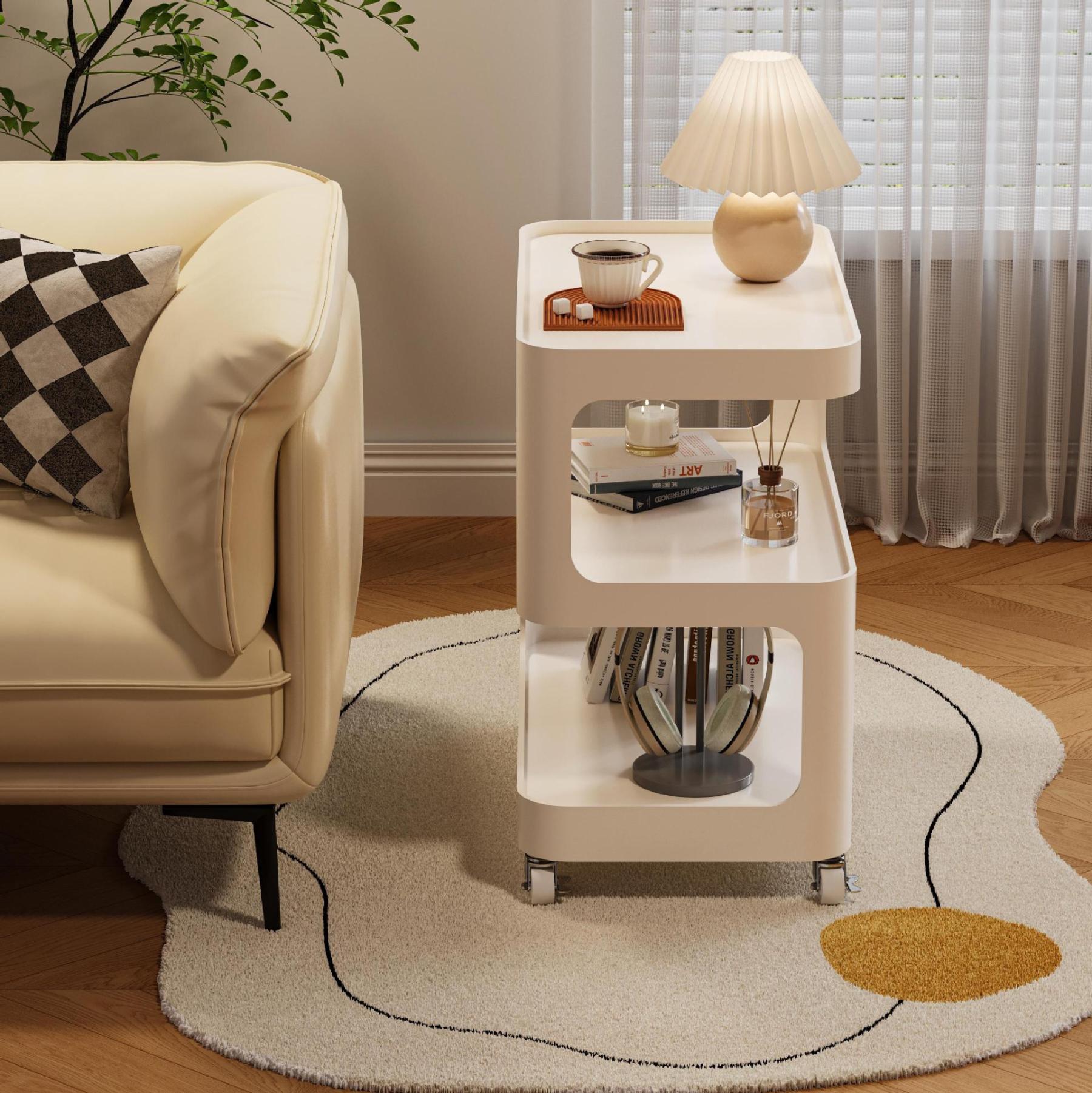 Modern Sintered Stone 3-Tier Movable End Table