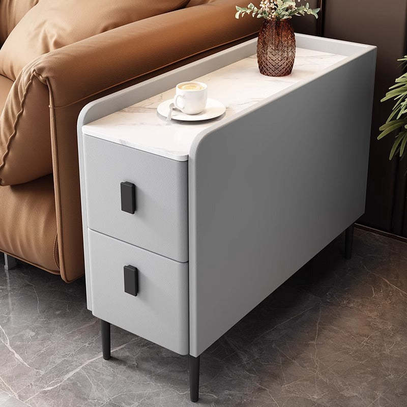 Contemporary Sintered Stone Nightstand — Light Gray