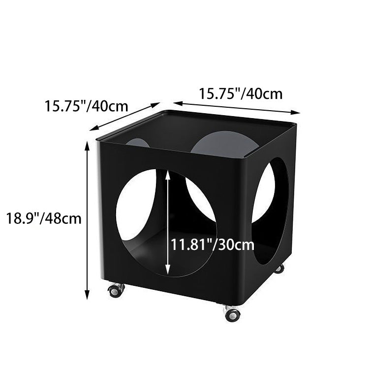 Glass Top Iron Hollow Nightstand 2-Tier