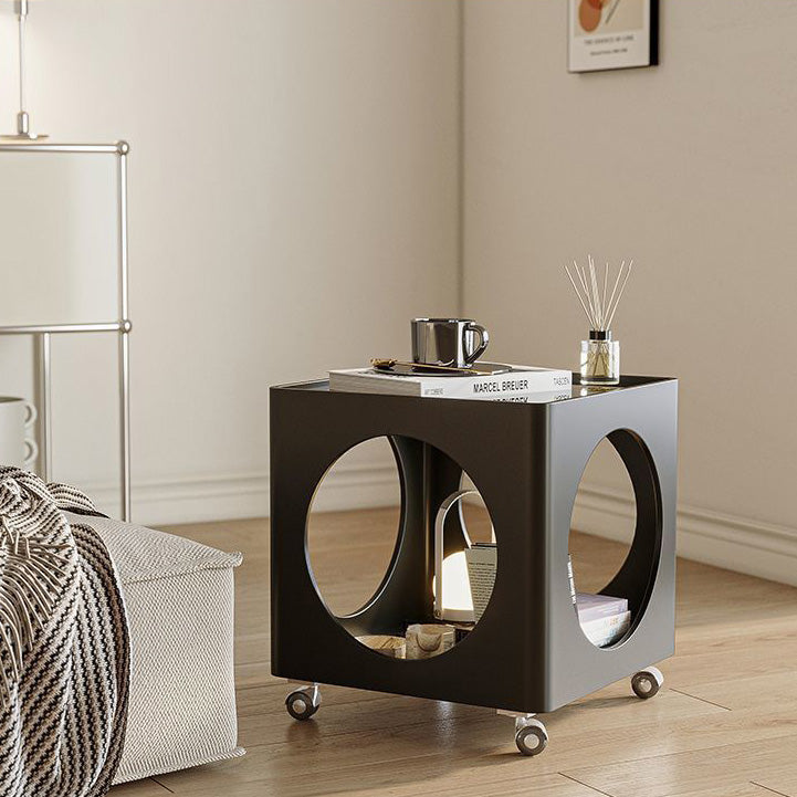 Glass Top Iron Hollow Nightstand 2-Tier — White