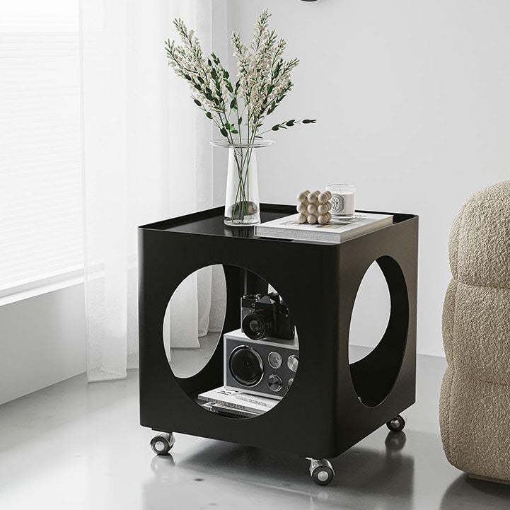 Glass Top Iron Hollow Nightstand 2-Tier