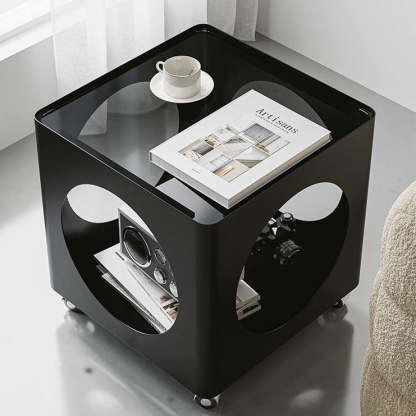 Glass Top Iron Hollow Nightstand 2-Tier