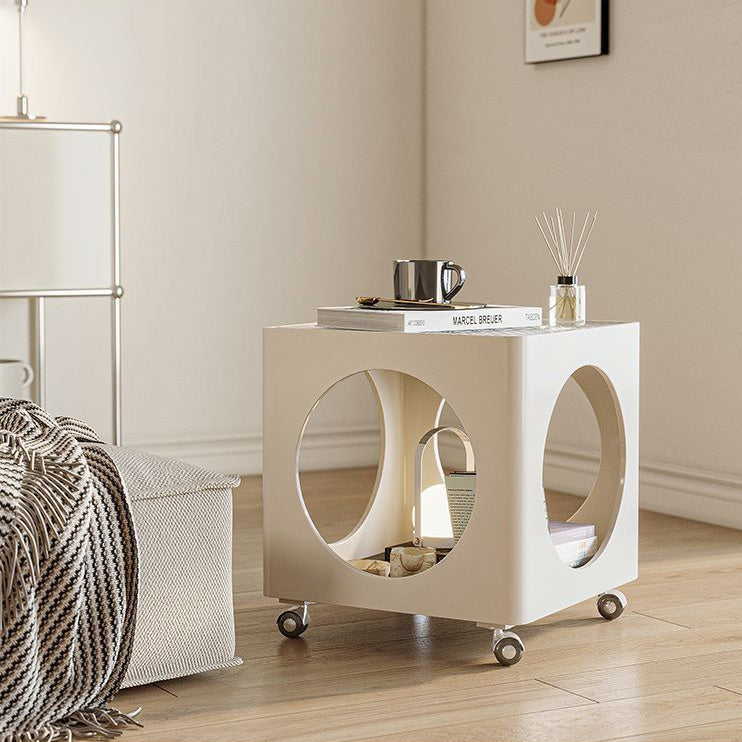 Glass Top Iron Hollow Nightstand 2-Tier