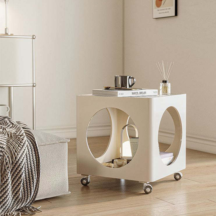 Glass Top Iron Hollow Nightstand 2-Tier