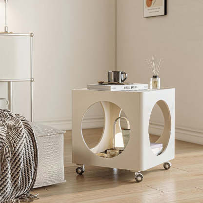 Glass Top Iron Hollow Nightstand 2-Tier