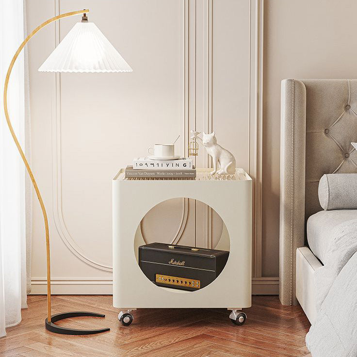Glass Top Iron Hollow Nightstand 2-Tier — Beige