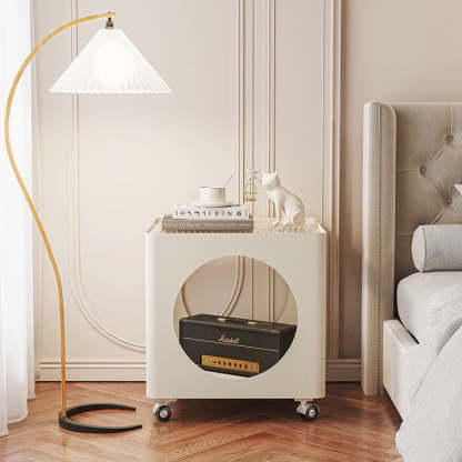 Glass Top Iron Hollow Nightstand 2-Tier — Beige