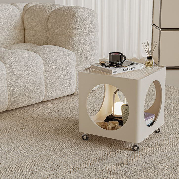 Glass Top Iron Hollow Nightstand 2-Tier