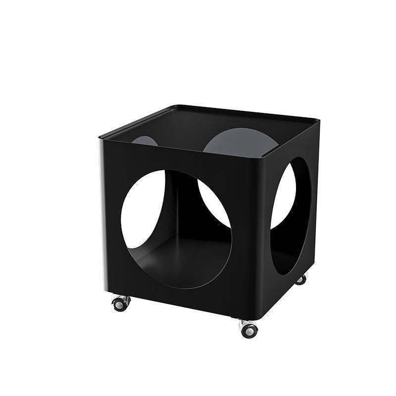 Glass Top Iron Hollow Nightstand 2-Tier