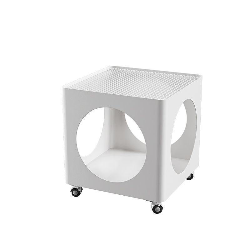 Glass Top Iron Hollow Nightstand 2-Tier