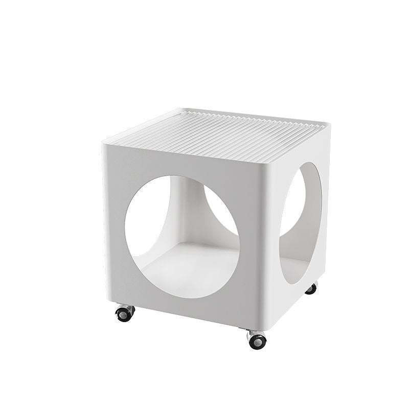 Glass Top Iron Hollow Nightstand 2-Tier
