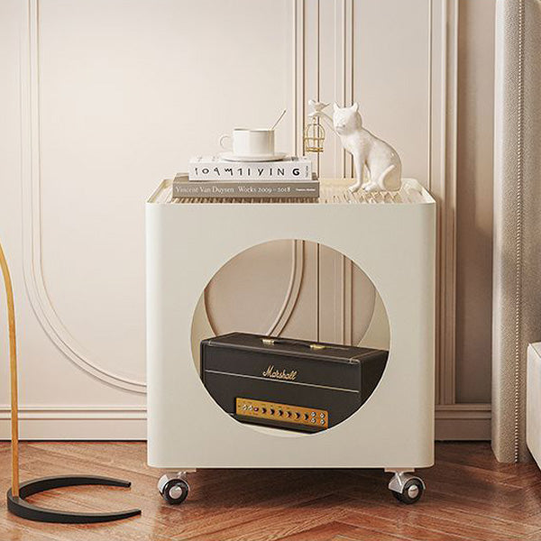 Glass Top Iron Hollow Nightstand 2-Tier