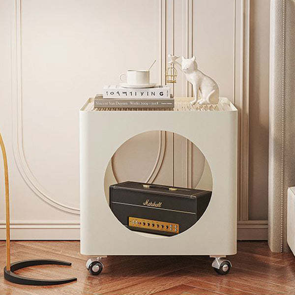 Glass Top Iron Hollow Nightstand 2-Tier
