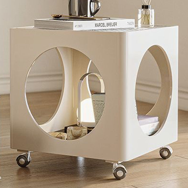 Glass Top Iron Hollow Nightstand 2-Tier