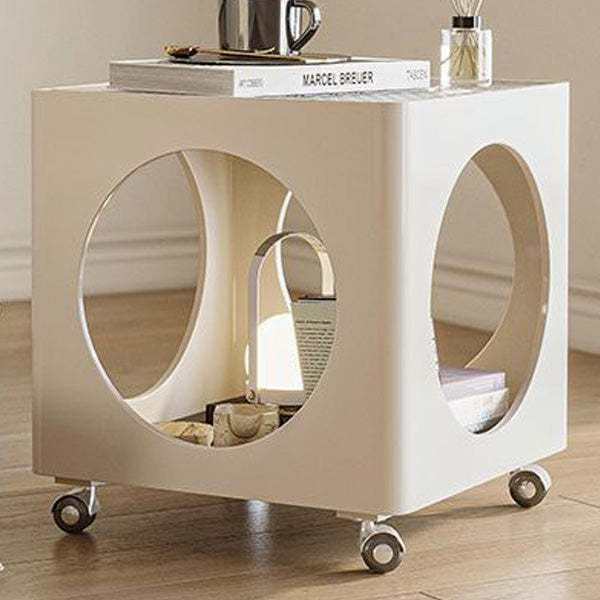 Glass Top Iron Hollow Nightstand 2-Tier