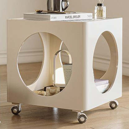 Glass Top Iron Hollow Nightstand 2-Tier