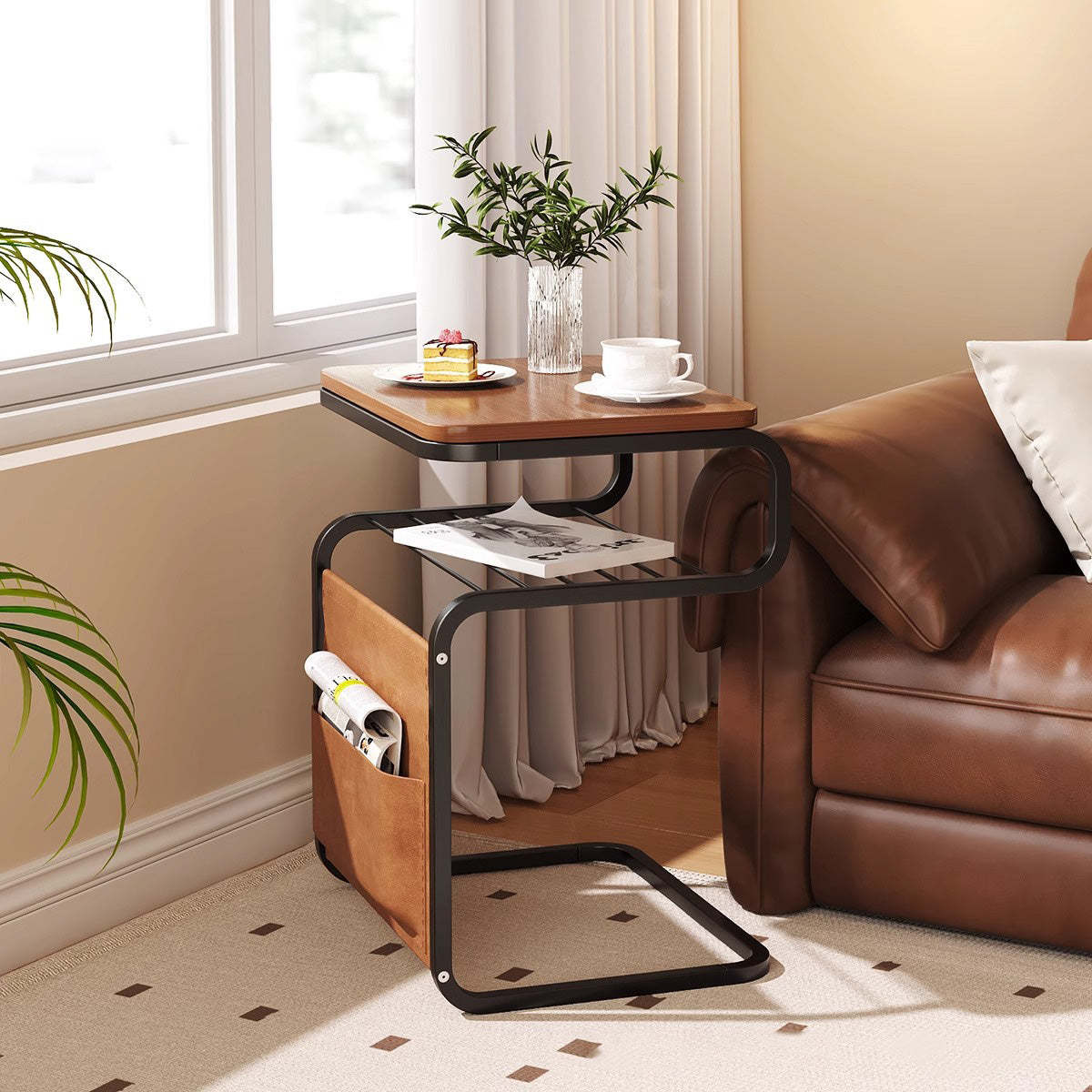 Lighom end retro iron end & side tables for living room — Walnut