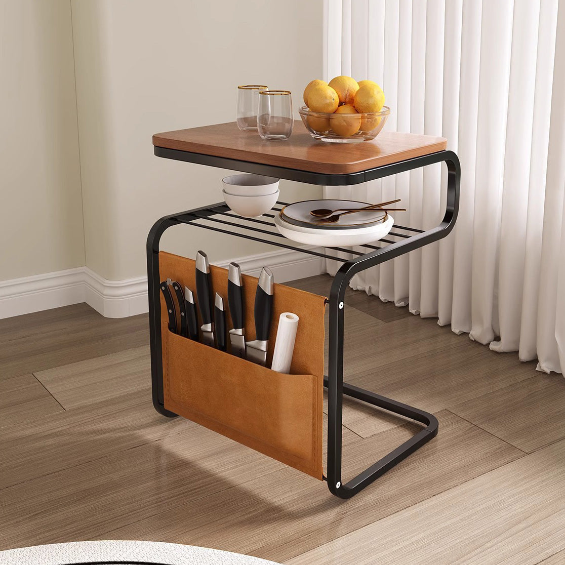 Retro Wood Iron 3-Tier End Table