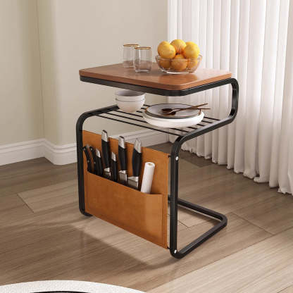 Retro Wood Iron 3-Tier End Table