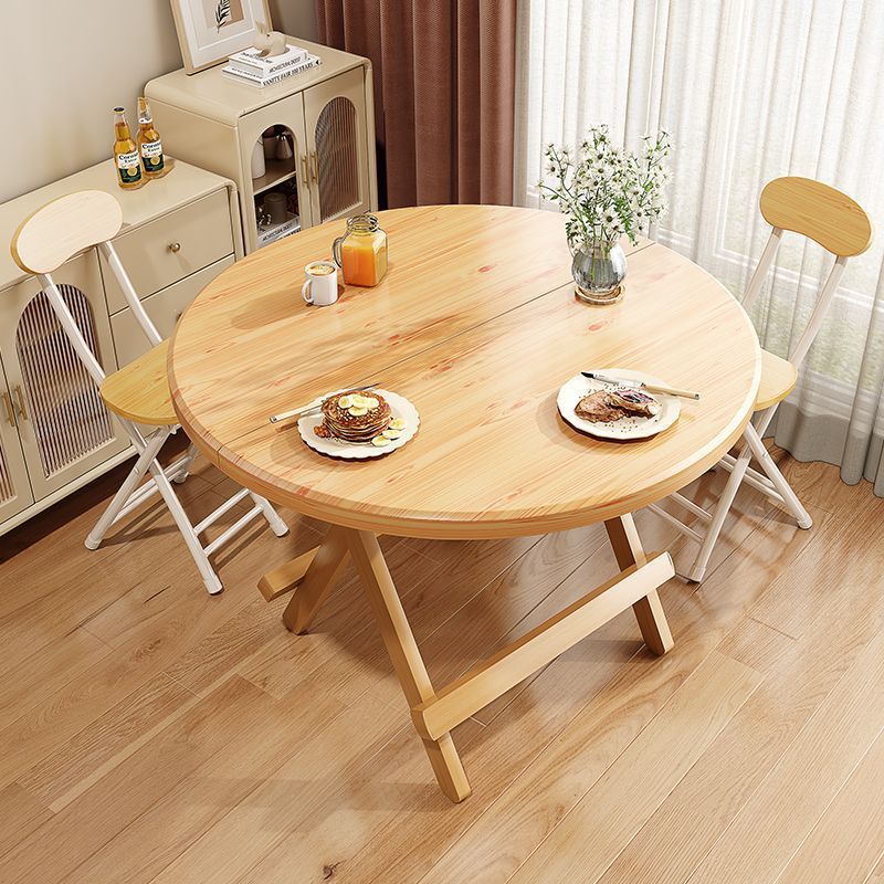 Modern Round Solid Wood Foldable Dining Table — Original Wood Color
