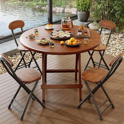 Modern Round Solid Wood Foldable Dining Table