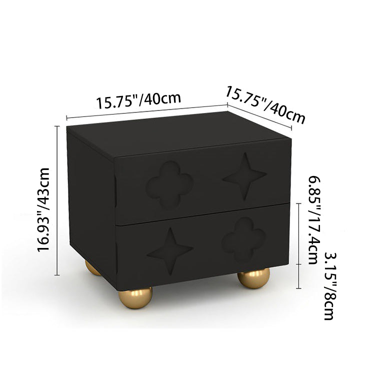 Transitional Cube Wood Carving 2-Drawer Nightstand