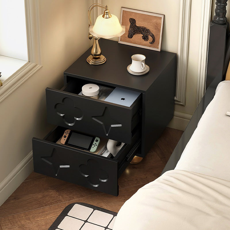 Transitional Cube Wood Carving 2-Drawer Nightstand