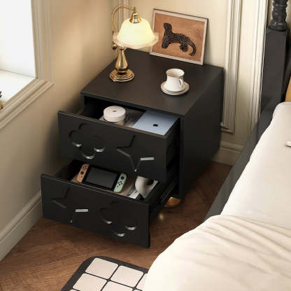 Transitional Cube Wood Carving 2-Drawer Nightstand