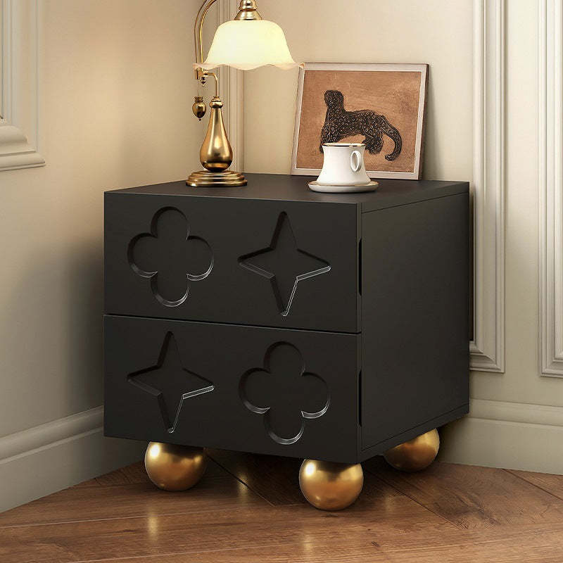 Transitional Cube Wood Carving 2-Drawer Nightstand