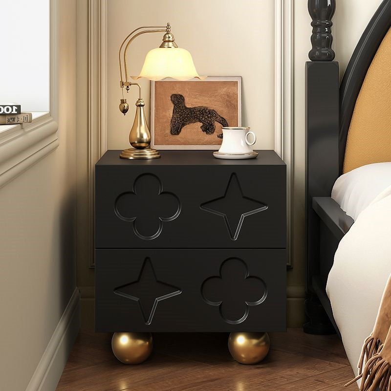 Transitional Cube Wood Carving 2-Drawer Nightstand