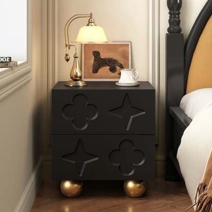 Transitional Cube Wood Carving 2-Drawer Nightstand