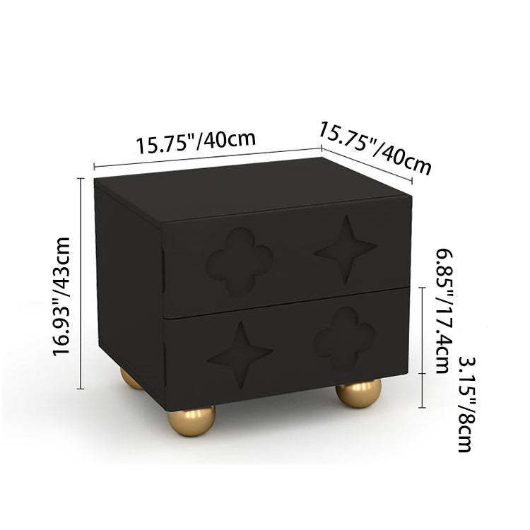 Transitional Cube Wood Carving 2-Drawer Nightstand