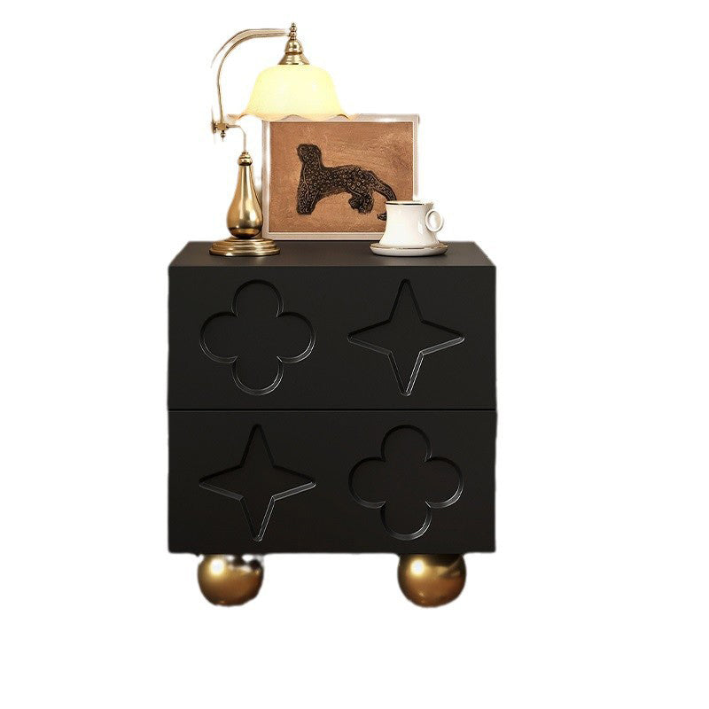 Transitional Cube Wood Carving 2-Drawer Nightstand
