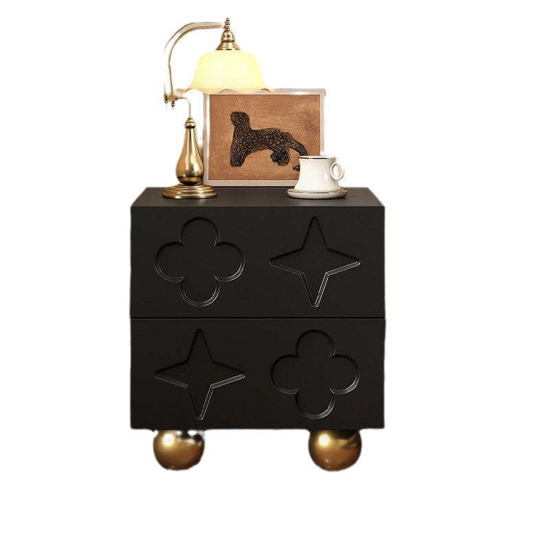 Transitional Cube Wood Carving 2-Drawer Nightstand