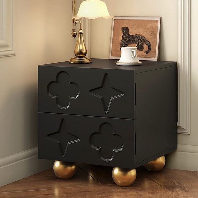 Transitional Cube Wood Carving 2-Drawer Nightstand