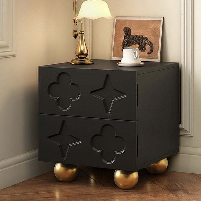 Transitional Cube Wood Carving 2-Drawer Nightstand
