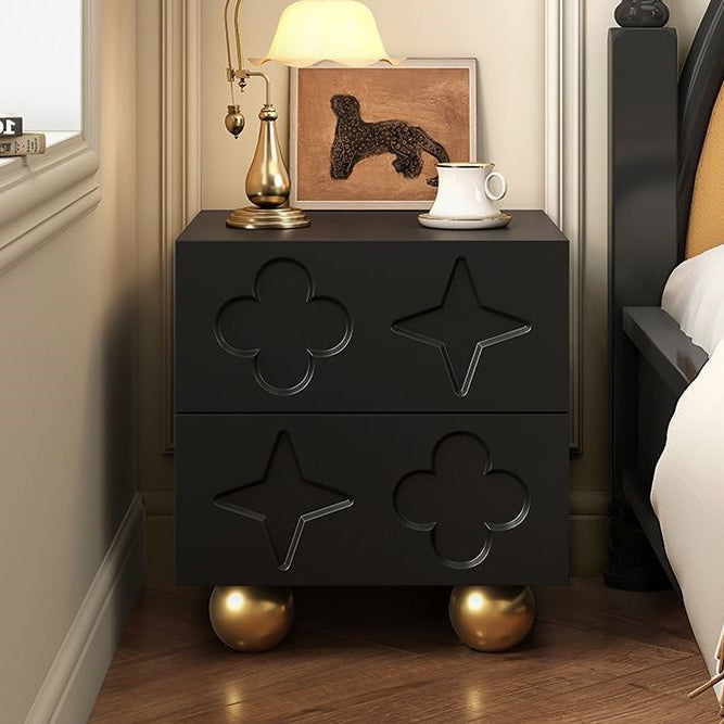 Transitional Cube Wood Carving 2-Drawer Nightstand