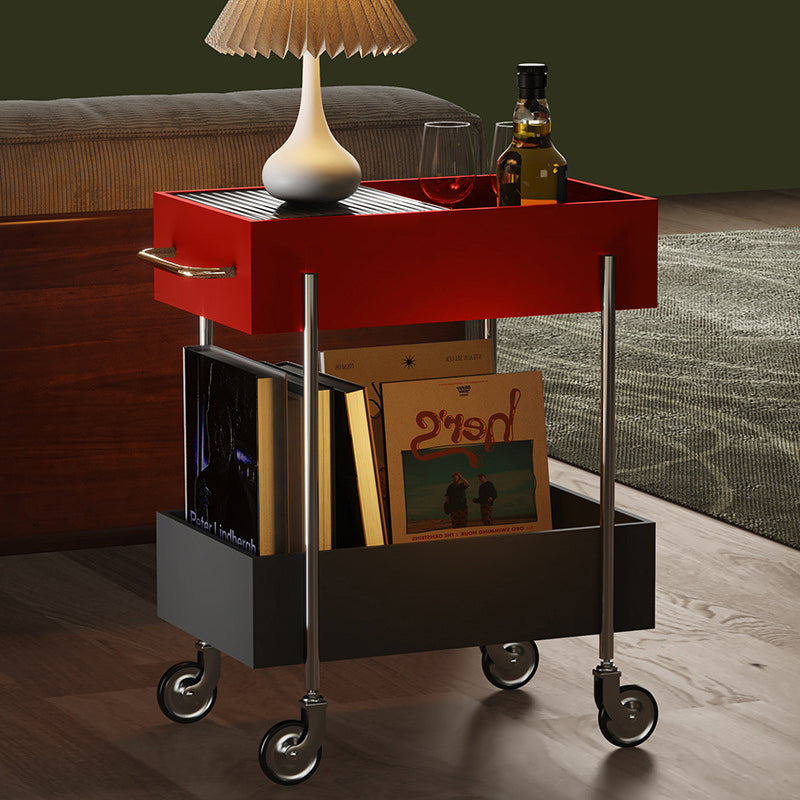 Transitional Glass Carbon Steel 2-Tier Rectangular End Table