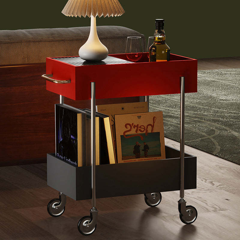 Transitional Glass Carbon Steel 2-Tier Rectangular End Table