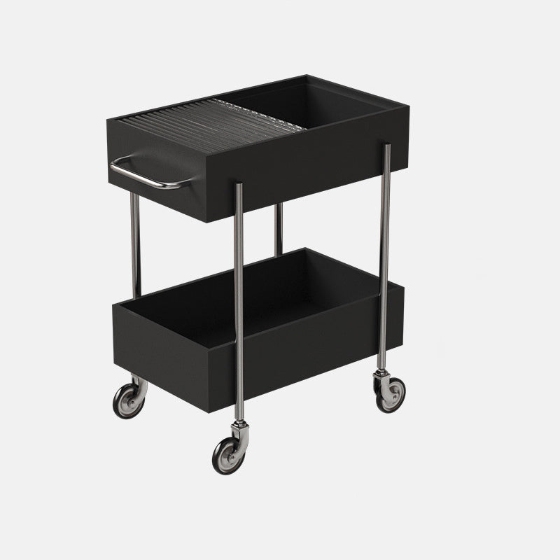 Transitional Glass Carbon Steel 2-Tier Rectangular End Table