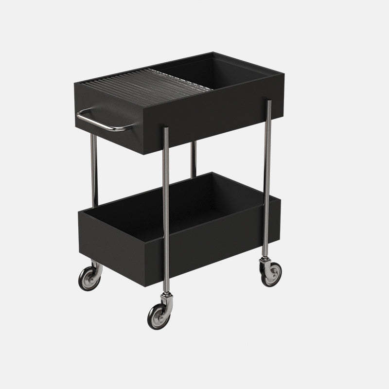 Transitional Glass Carbon Steel 2-Tier Rectangular End Table