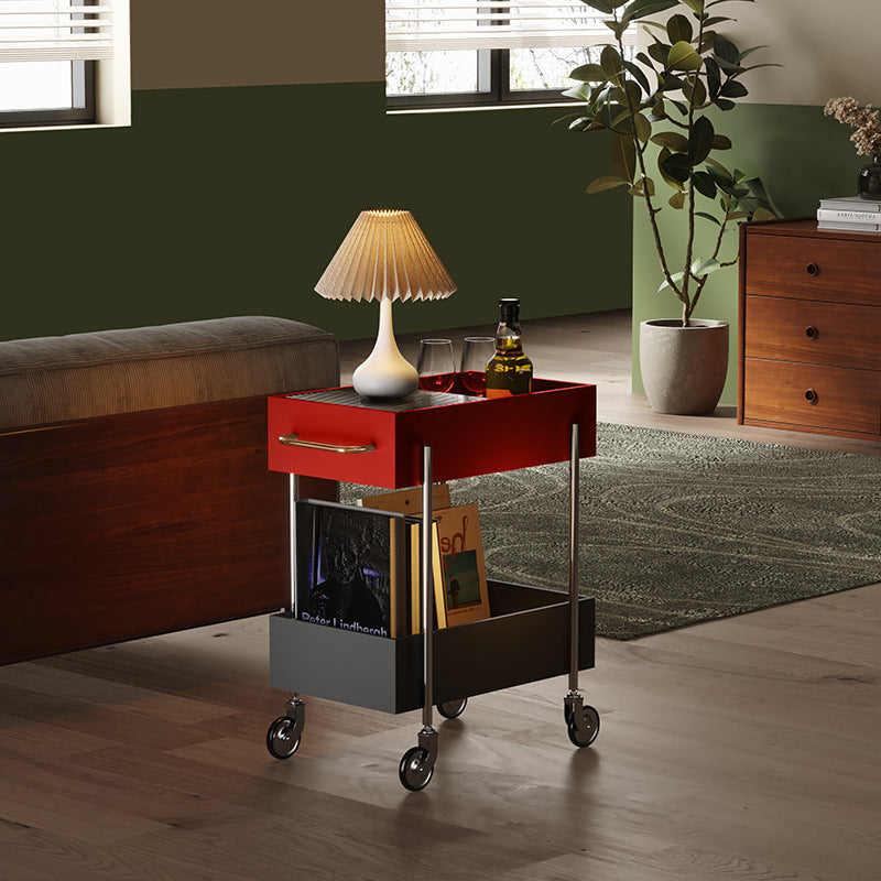Transitional Glass Carbon Steel 2-Tier Rectangular End Table