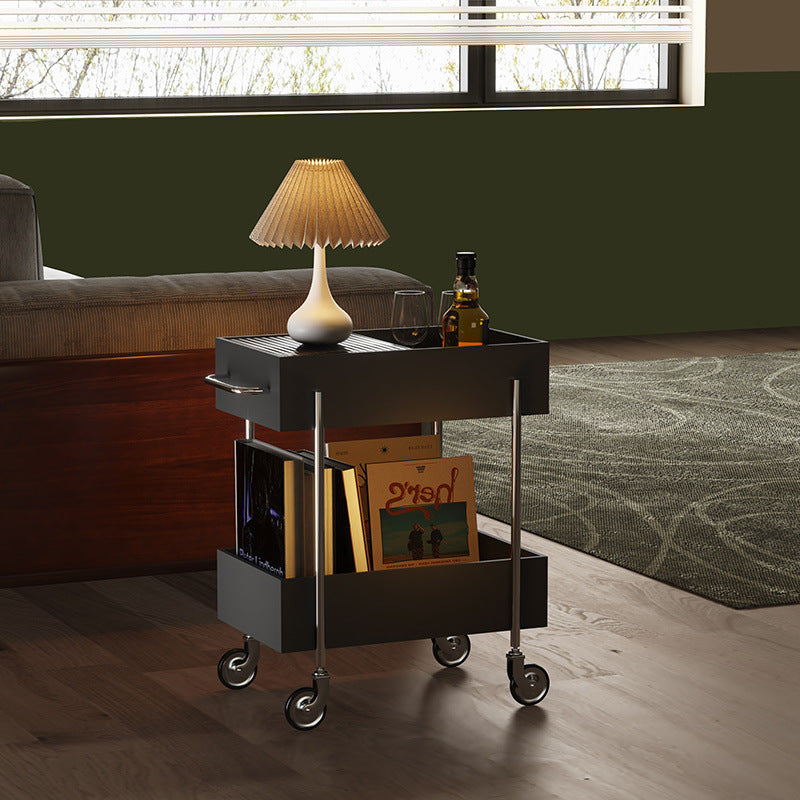 Transitional Glass Carbon Steel 2-Tier Rectangular End Table