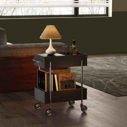 Transitional Glass Carbon Steel 2-Tier Rectangular End Table