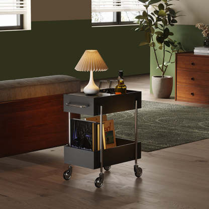 Transitional Glass Carbon Steel 2-Tier Rectangular End Table