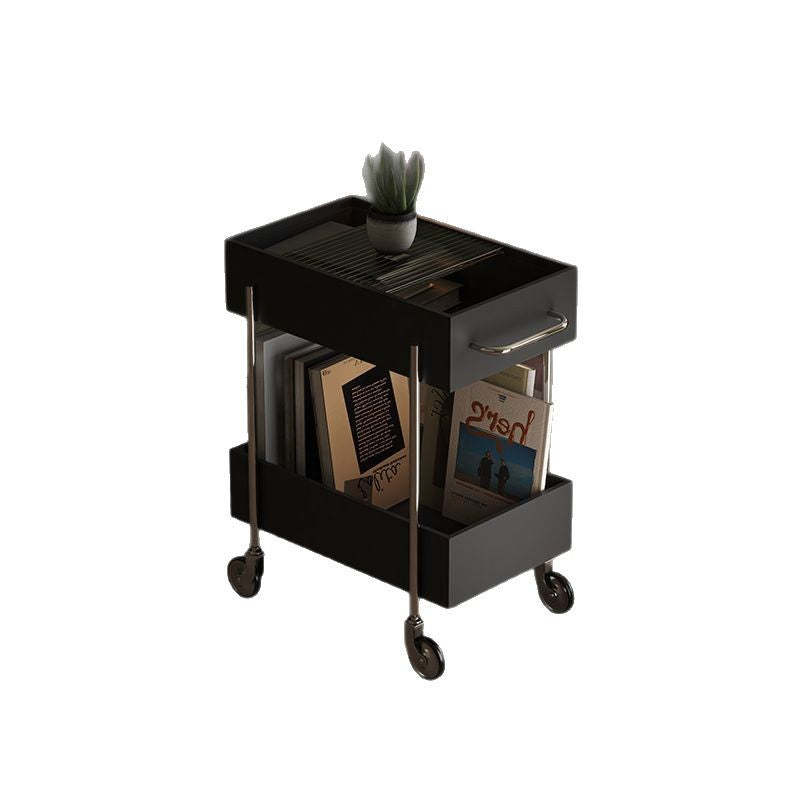Transitional Glass Carbon Steel 2-Tier Rectangular End Table