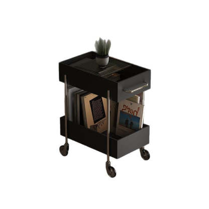Transitional Glass Carbon Steel 2-Tier Rectangular End Table
